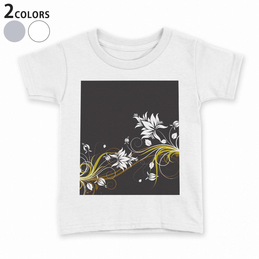 T-Shirts （Short Sleeve） - tシャツ キッズ 半袖 白地 デザイン 90 100 110 120 130 140 150 Tシャツ ティーシャツ T shirt 007750 花　フラワー　黒　ブラック