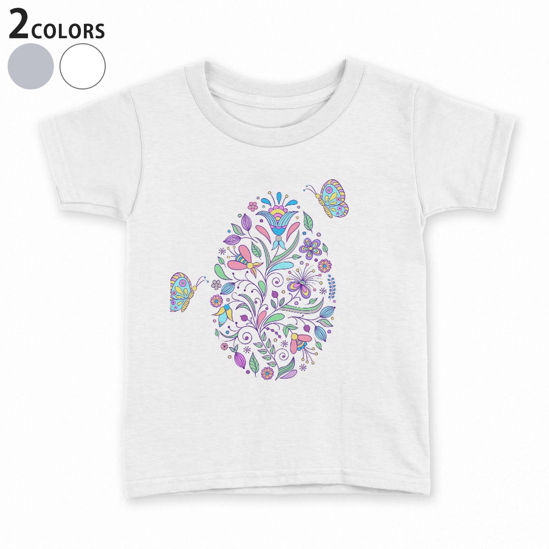 tシャツ キッズ 半袖 白地 デザイン 90 100 110 120 130 140 150 Tシャツ ティーシャツ T shirt 007830 花　フラワー　蝶　カラフル