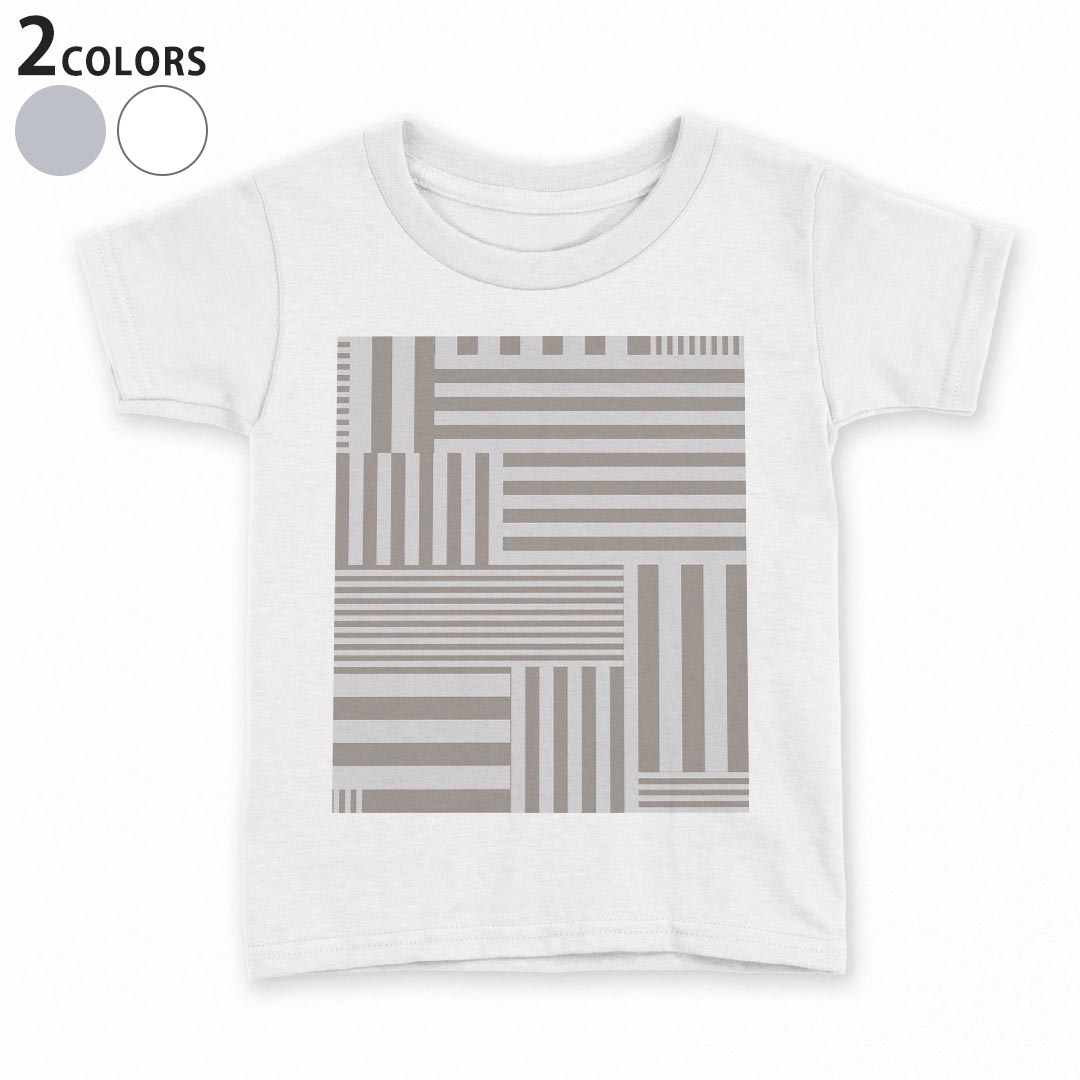 tシャツ キッズ 半袖 白地 デザイン 90 100 110 120 130 140 150 Tシャツ ティーシャツ T shirt 007884 ボーダー　灰色　グレー　模様
