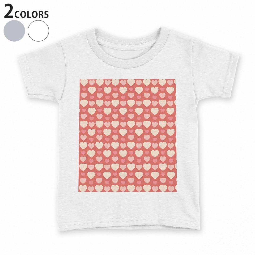 tシャツ キッズ 半袖 白地 デザイン 90 100 110 120 130 140 150 Tシャツ ティーシャツ T shirt 008058 赤　レッド　ピンク　ハート　模様