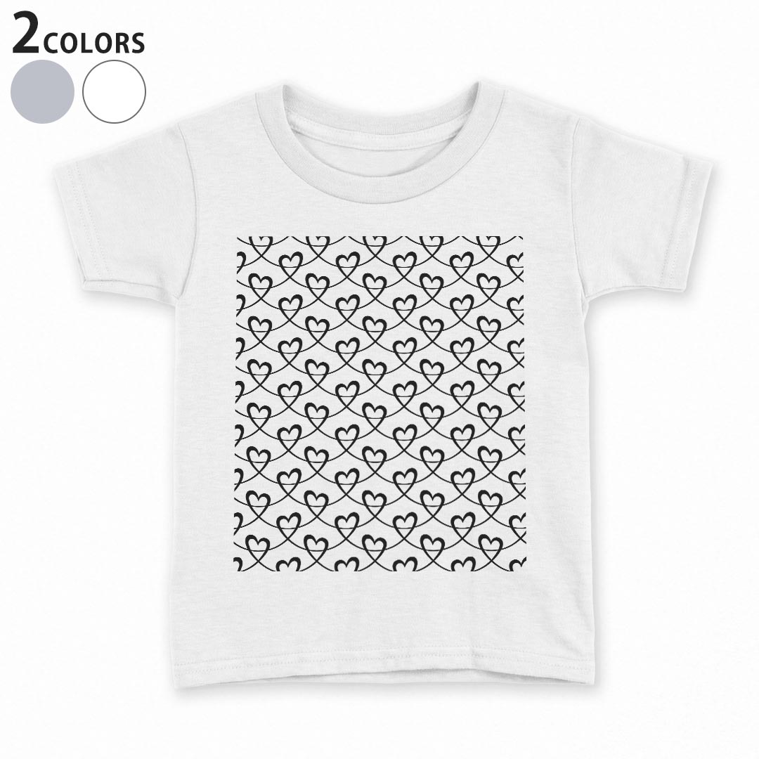 乐天商城 - tシャツ キッズ 半袖 白地 デザイン 90 100 110 120 130 140 150 Tシャツ ティーシャツ T shirt 008177 白黒　ハート　模様