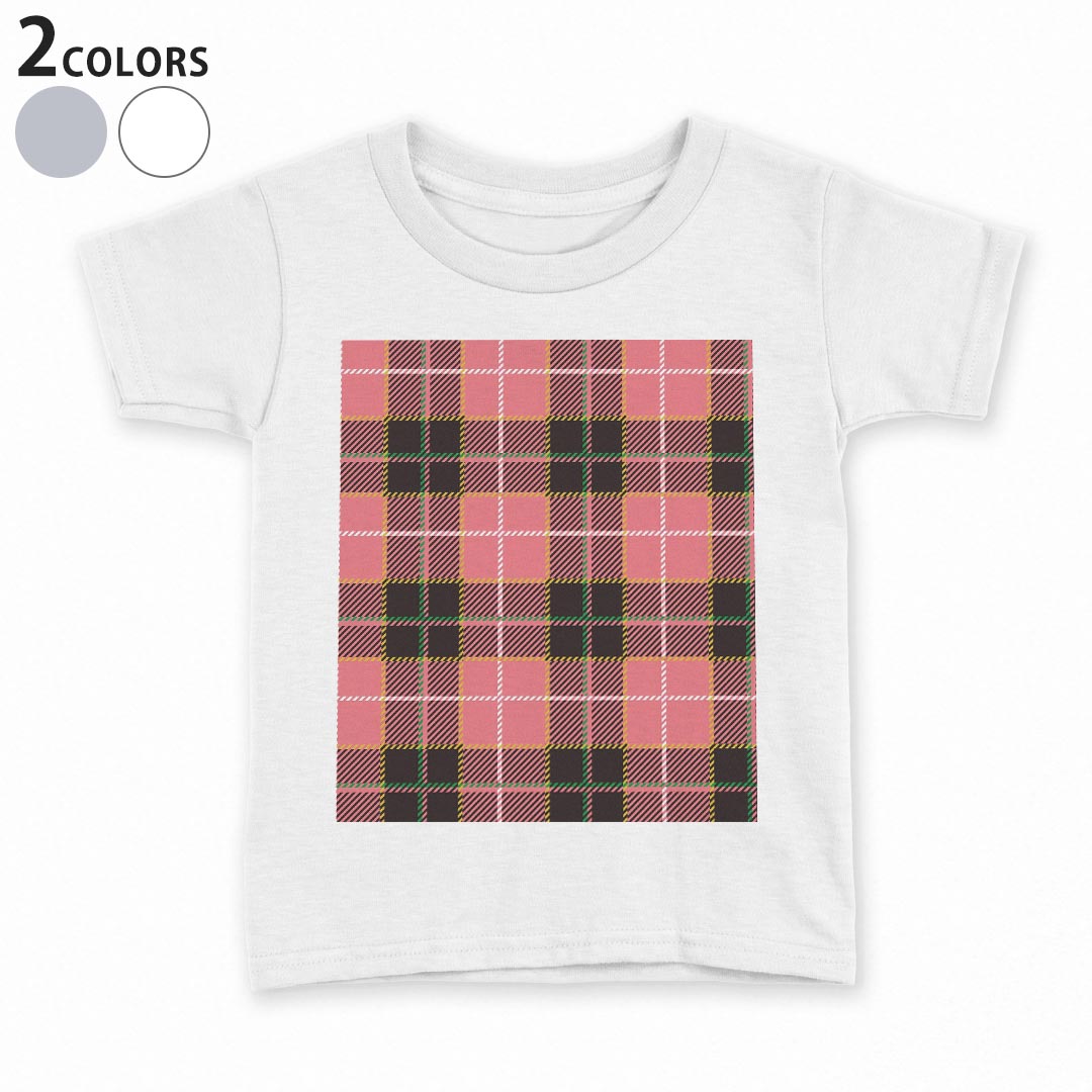 tシャツ キッズ 半袖 白地 デザイン 90 100 110 120 130 140 150 Tシャツ ティーシャツ T shirt 008298 ピンク チェック 模様