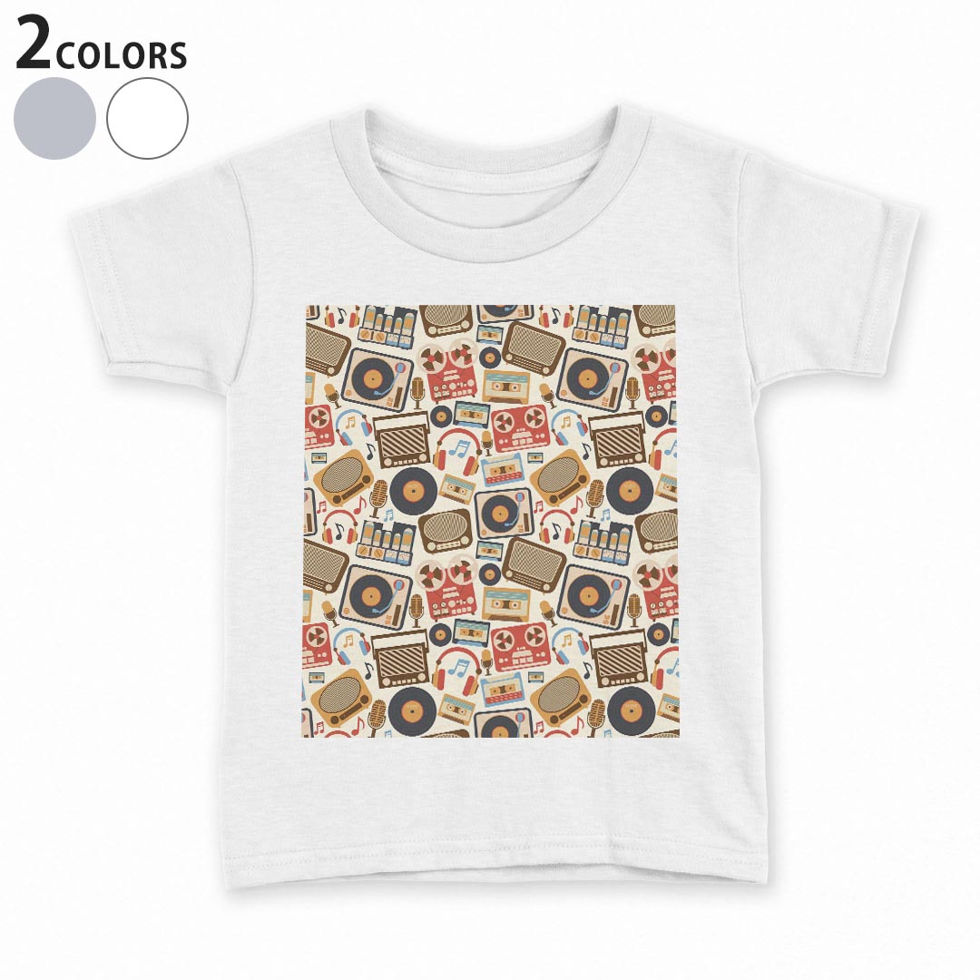 tシャツ キッズ 半袖 白地 デザイン 110 120 130 140 150 Tシャツ ティーシャツ T shirt 008419 音楽　イラスト　模様
