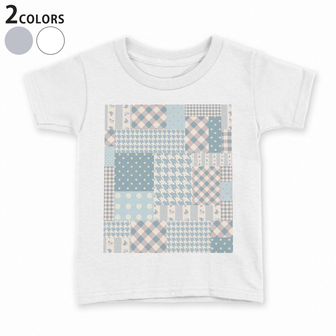 tシャツ キッズ 半袖 白地 デザイン 90 100 110 120 130 140 150 Tシャツ ティーシャツ T shirt 008635 模様 チェック 水色 水玉