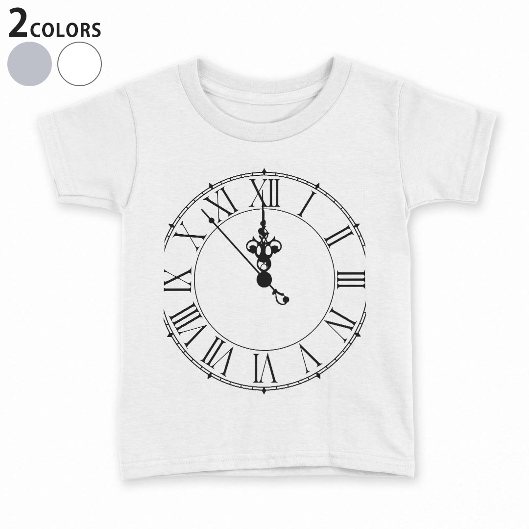 tシャツ キッズ 半袖 白地 デザイン 90 100 110 120 130 140 150 Tシャツ ティーシャツ T shirt 009470 時計　白　黒　シンプル