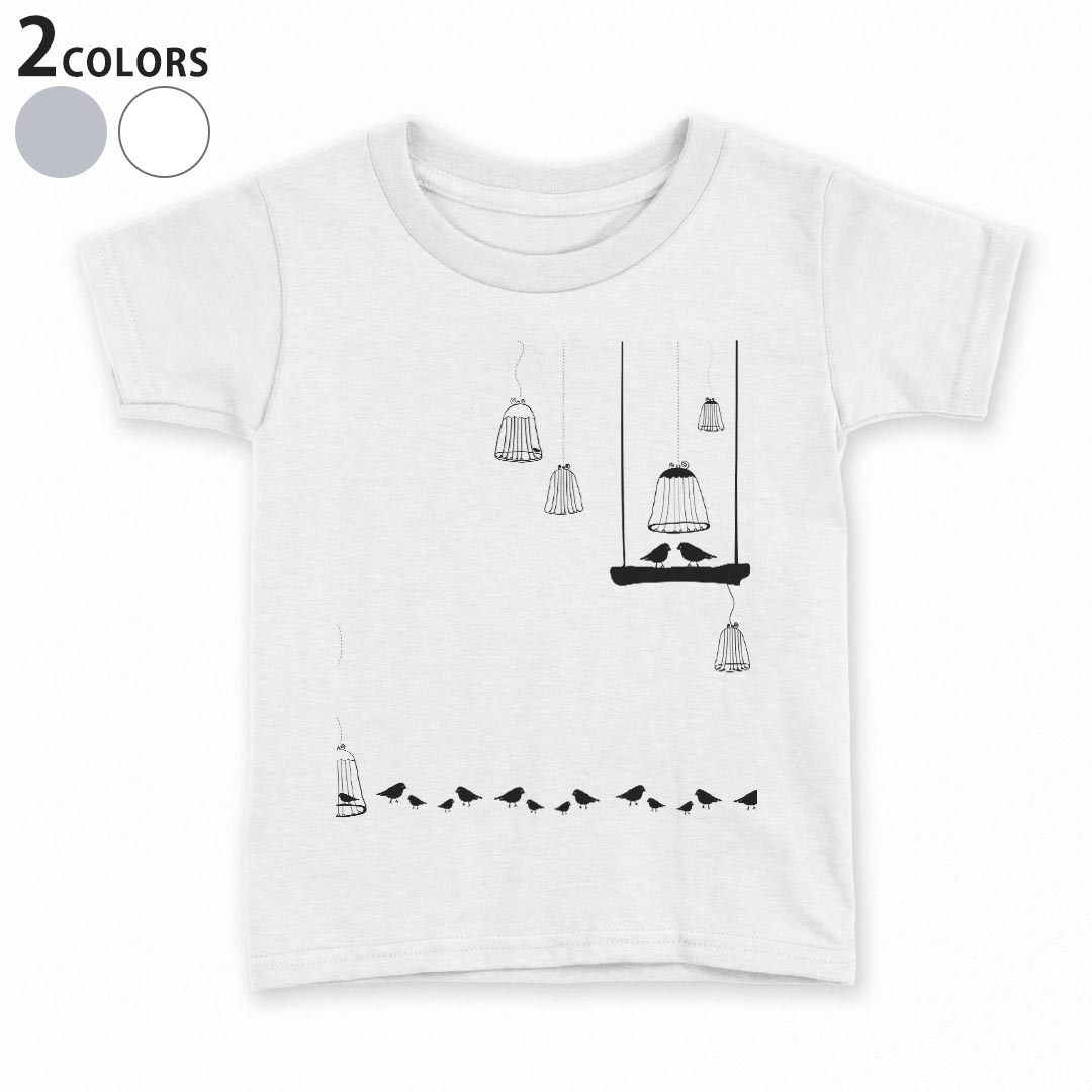 T-Shirts （Short Sleeve） - tシャツ キッズ 半袖 白地 デザイン 90 100 110 120 130 140 150 Tシャツ ティーシャツ T shirt 009620 鳥　シンプル　白　黒