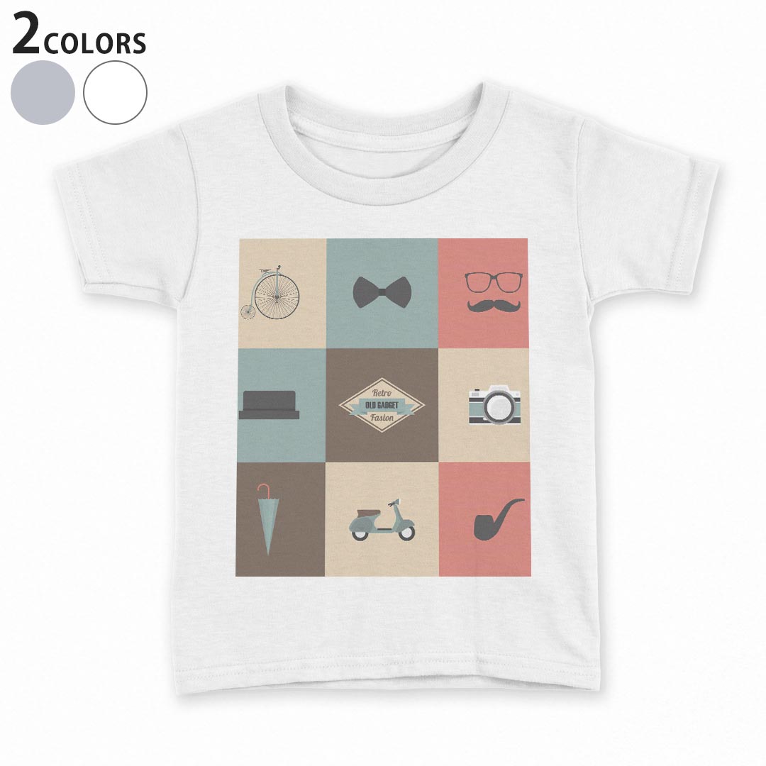 tシャツ キッズ 半袖 白地 デザイン 90 100 110 120 130 140 150 Tシャツ ティーシャツ T shirt 010467 ひげ　めがね　カメラ