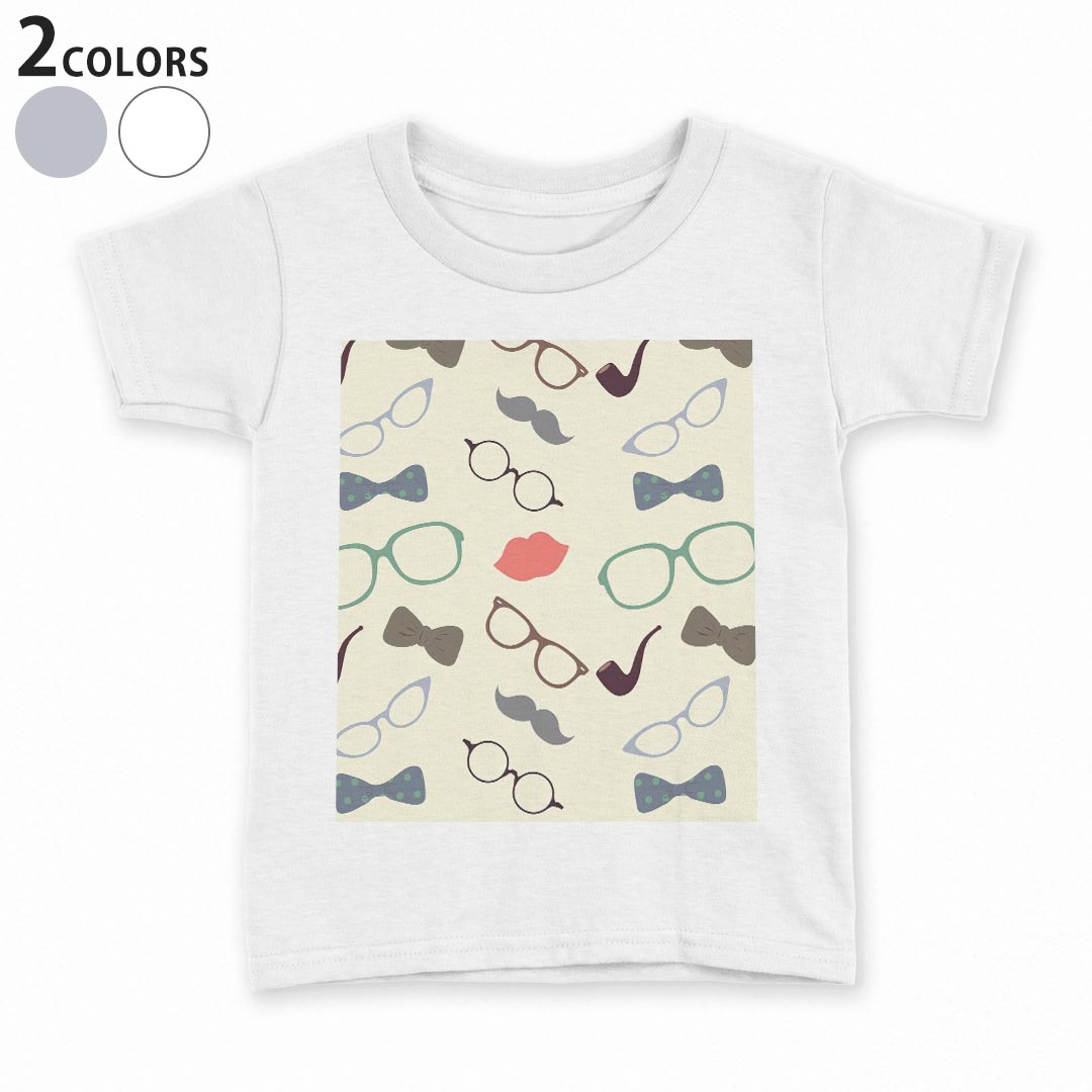 tシャツ キッズ 半袖 白地 デザイン 110 120 130 140 150 Tシャツ ティーシャツ T shirt 010509 めがね　ひげ　くちびる