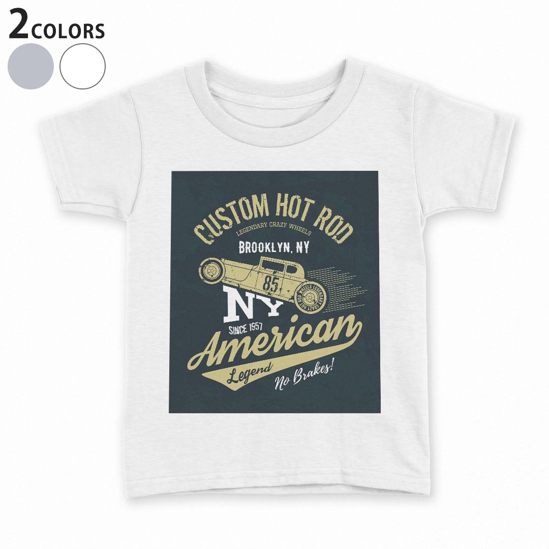 tシャツ キッズ 半袖 白地 デザイン 90 100 110 120 130 140 150 Tシャツ ティーシャツ T shirt 010794 アメリカ　ニューヨーク　車