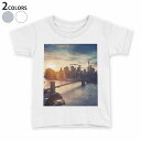 tシャツ キッズ 半袖 白地 デザイン 110 120 130 140 150 Tシャツ ティーシャツ T shirt 010896 風景　写真　夕日