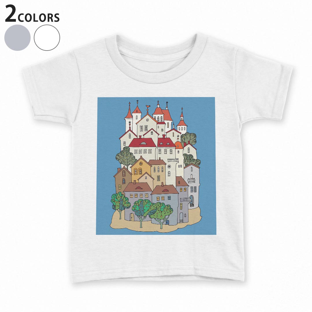 Other - tシャツ キッズ 半袖 白地 デザイン 90 100 110 120 130 140 150 Tシャツ ティーシャツ T shirt 011197 建物　風景　イラスト