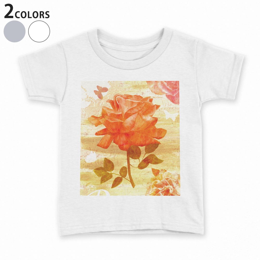 tシャツ キッズ 半袖 白地 デザイン 90 100 110 120 130 140 150 Tシャツ ティーシャツ T shirt 011893 花　英字　蝶