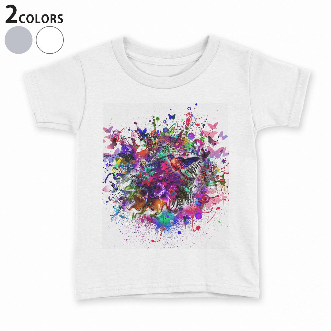 tシャツ キッズ 半袖 白地 デザイン 110 120 130 140 150 Tシャツ ティーシャツ T shirt 012273 ペイント　カラフル　鳥