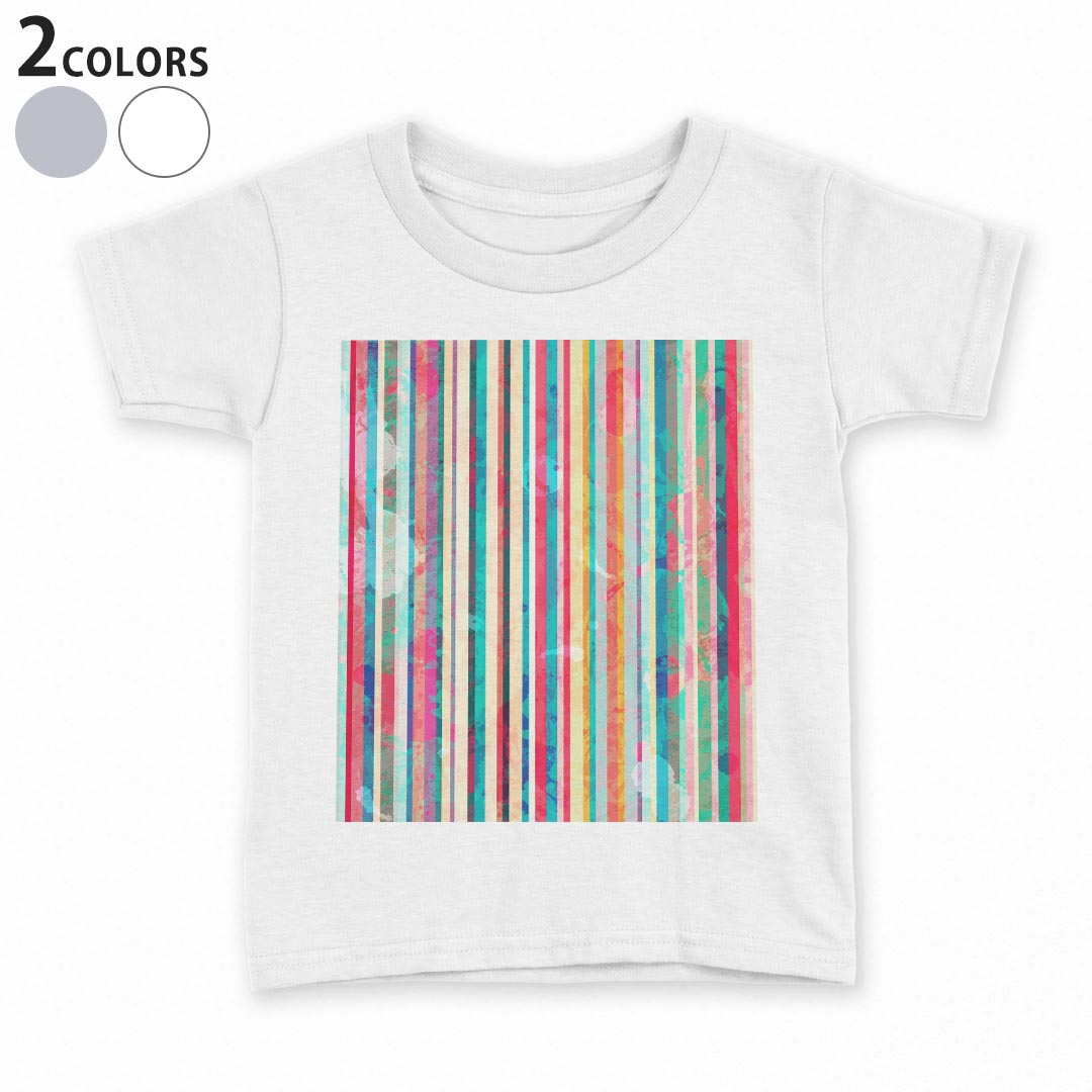 T-Shirts （Short Sleeve） - tシャツ キッズ 半袖 白地 デザイン 90 100 110 120 130 140 150 Tシャツ ティーシャツ T shirt 012360 ストライプ　カラフル　ペイント