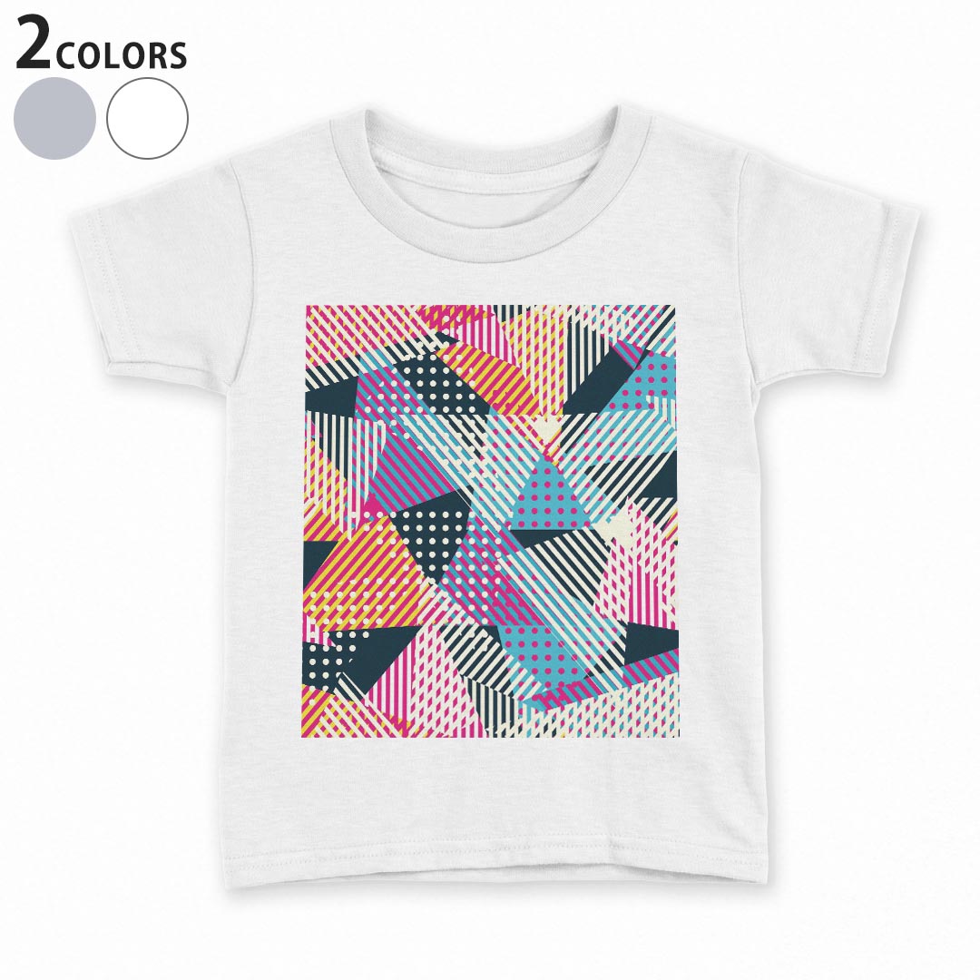 tシャツ キッズ 半袖 白地 デザイン 90 100 110 120 130 140 150 Tシャツ ティーシャツ T shirt 012431 ドット　ボーダー　三角
