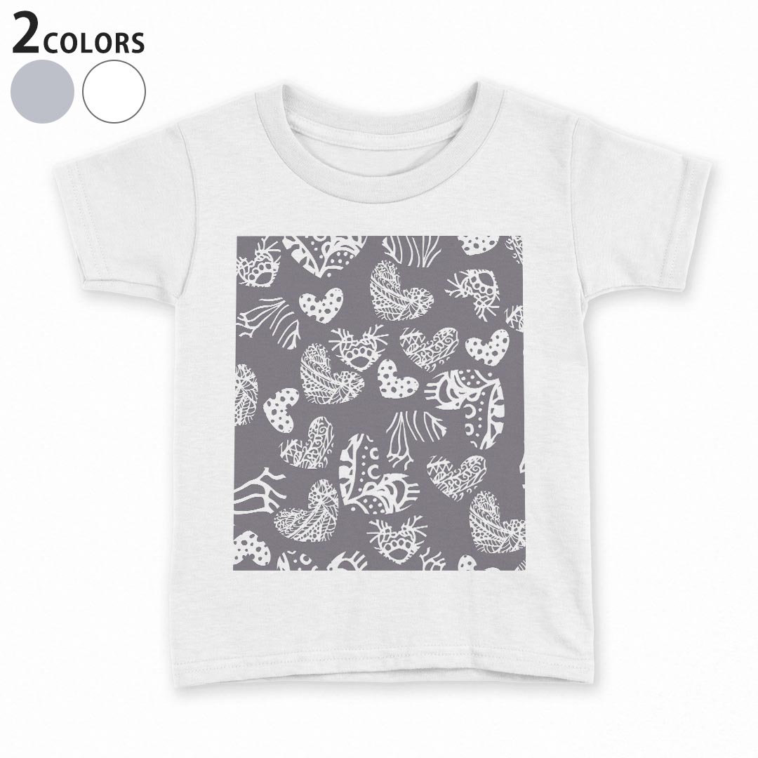 T-Shirts （Short Sleeve） - tシャツ キッズ 半袖 白地 デザイン 90 100 110 120 130 140 150 Tシャツ ティーシャツ T shirt 012513 ハート　グレー　柄
