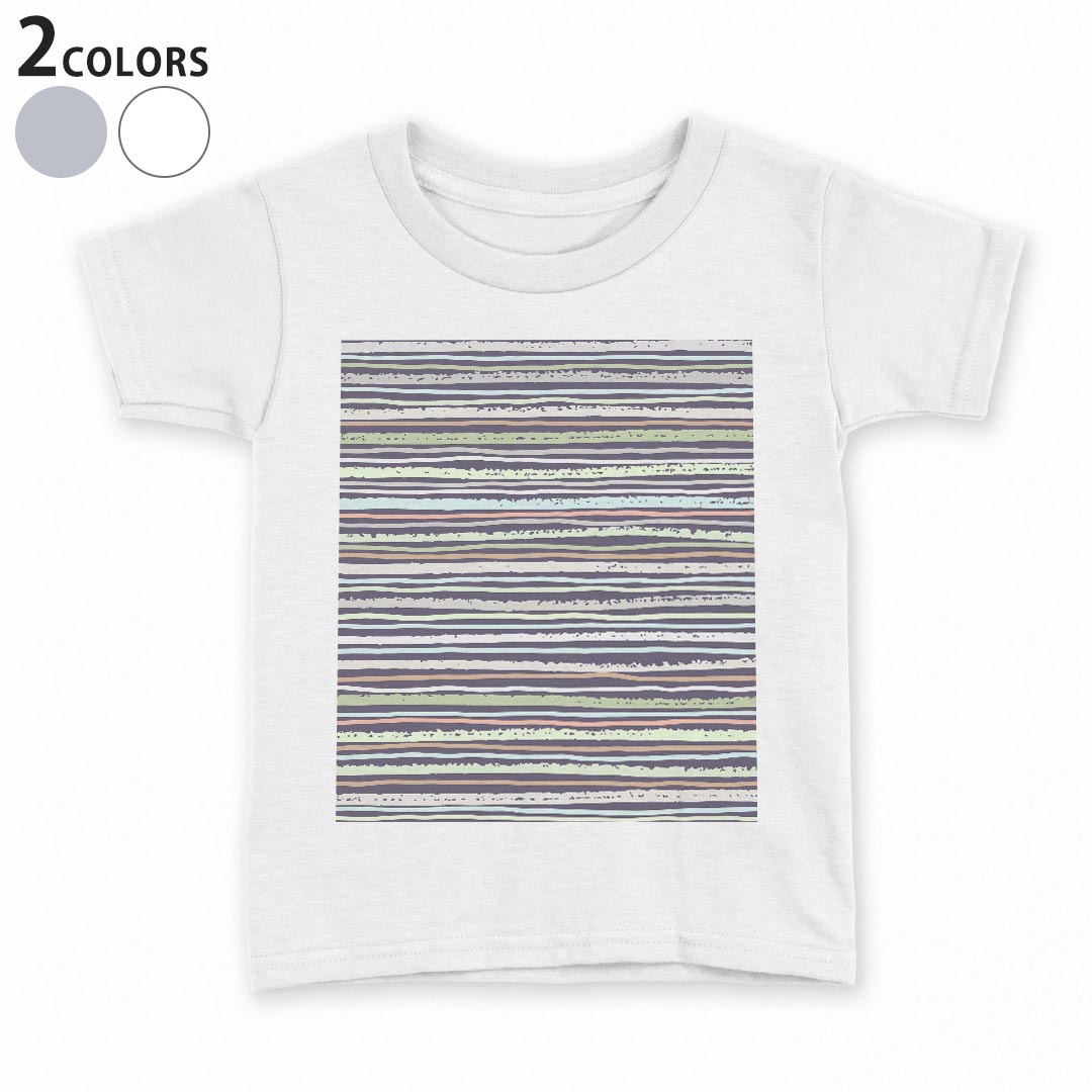 tシャツ キッズ 半袖 白地 デザイン 110 120 130 140 150 Tシャツ ティーシャツ T shirt 012593 ボーダー　カラフル　パステル