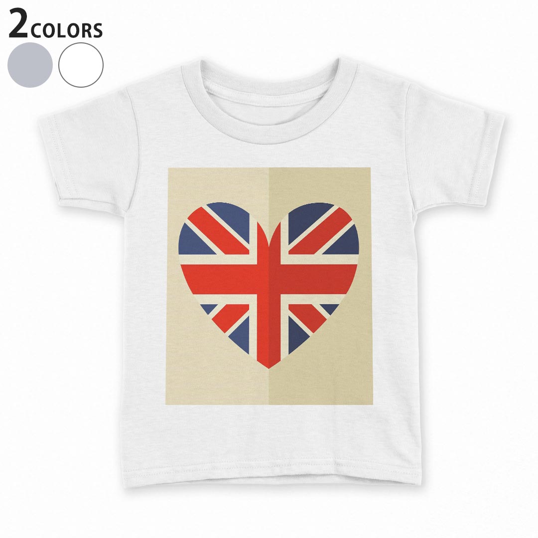 tシャツ キッズ 半袖 白地 デザイン 90 100 110 120 130 140 150 Tシャツ ティーシャツ T shirt 012685 ハート　イギリス　ユニオンジャック