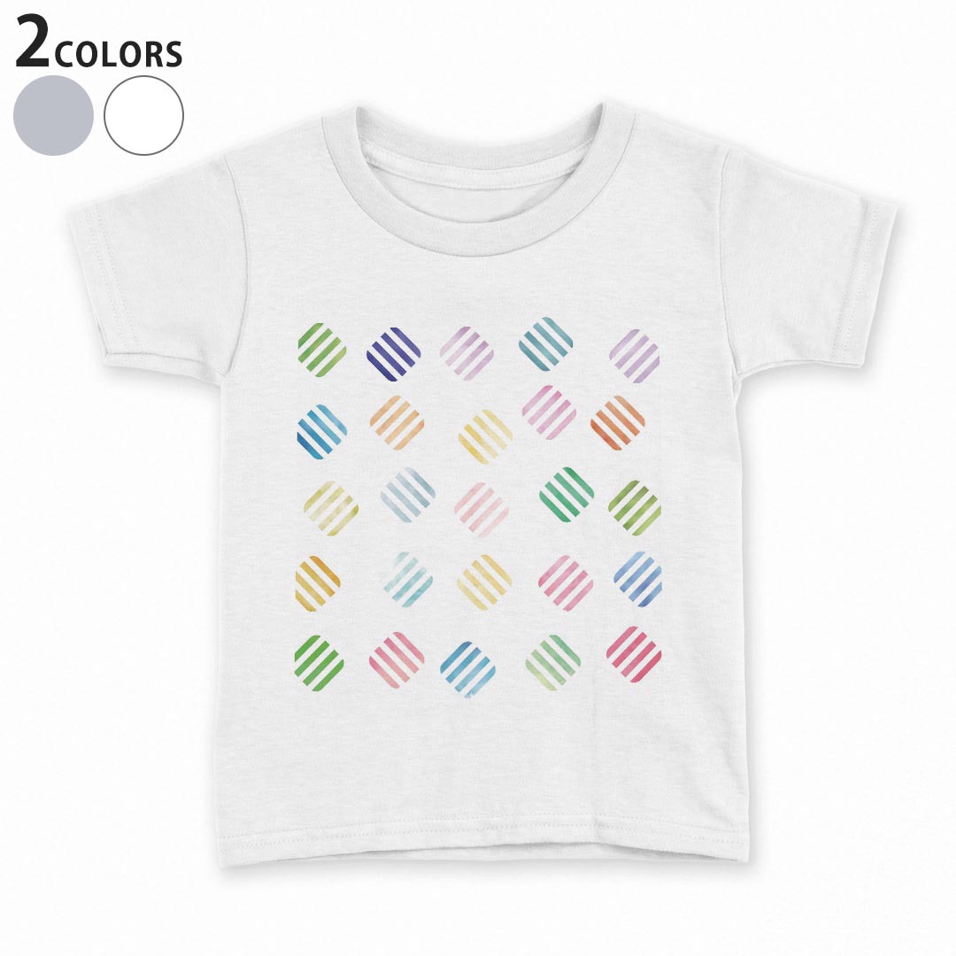 Other - tシャツ キッズ 半袖 白地 デザイン 90 100 110 120 130 140 150 Tシャツ ティーシャツ T shirt 012952 水玉　四角　ボーダー