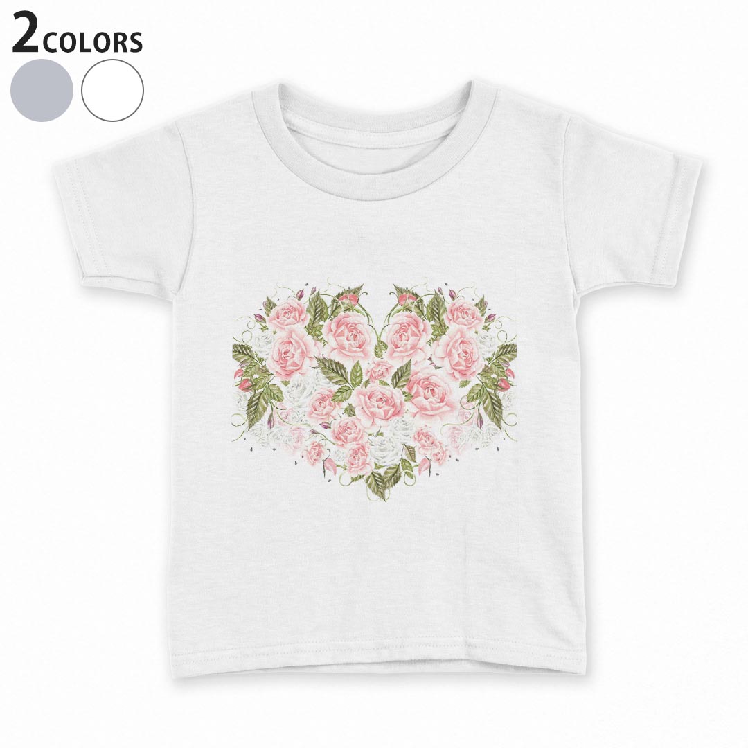 tシャツ キッズ 半袖 白地 デザイン 90 100 110 120 130 140 150 Tシャツ ティーシャツ T shirt 013473 花　葉　ハート