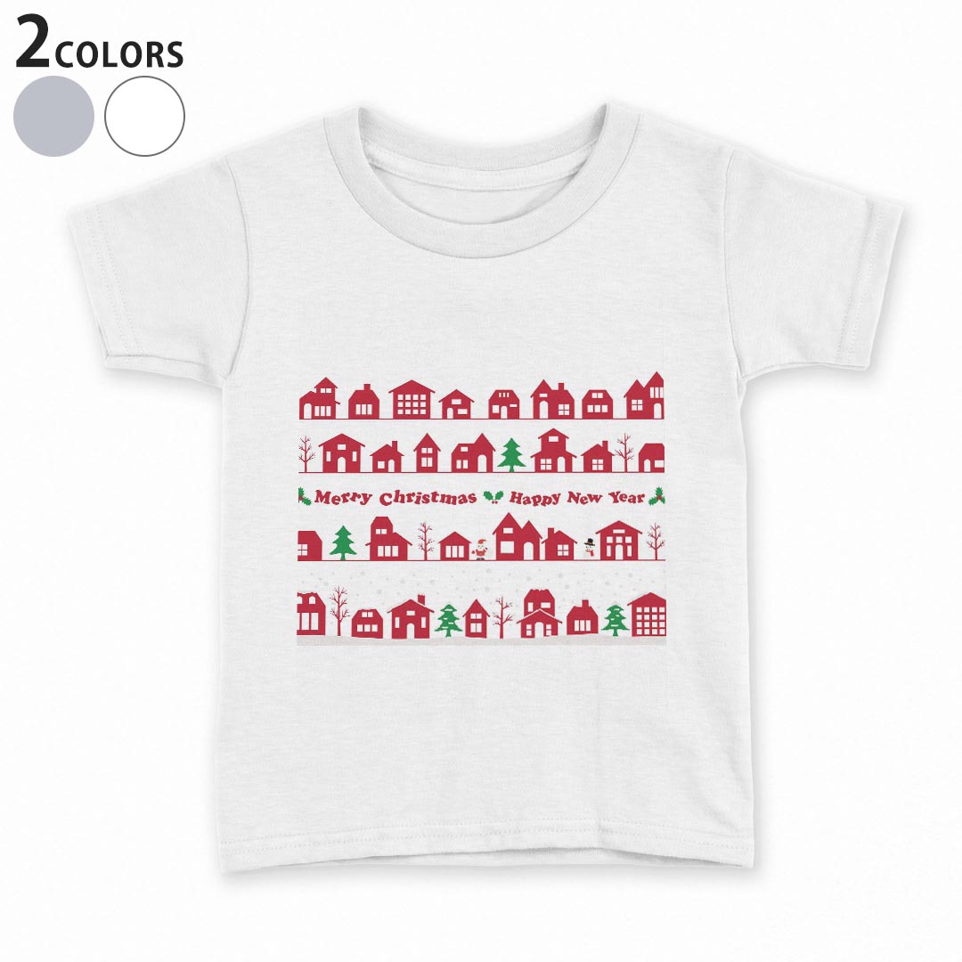 tシャツ キッズ 半袖 白地 デザイン 110 120 130 140 150 Tシャツ ティーシャツ T shirt 013805 クリスマス　風景　雪