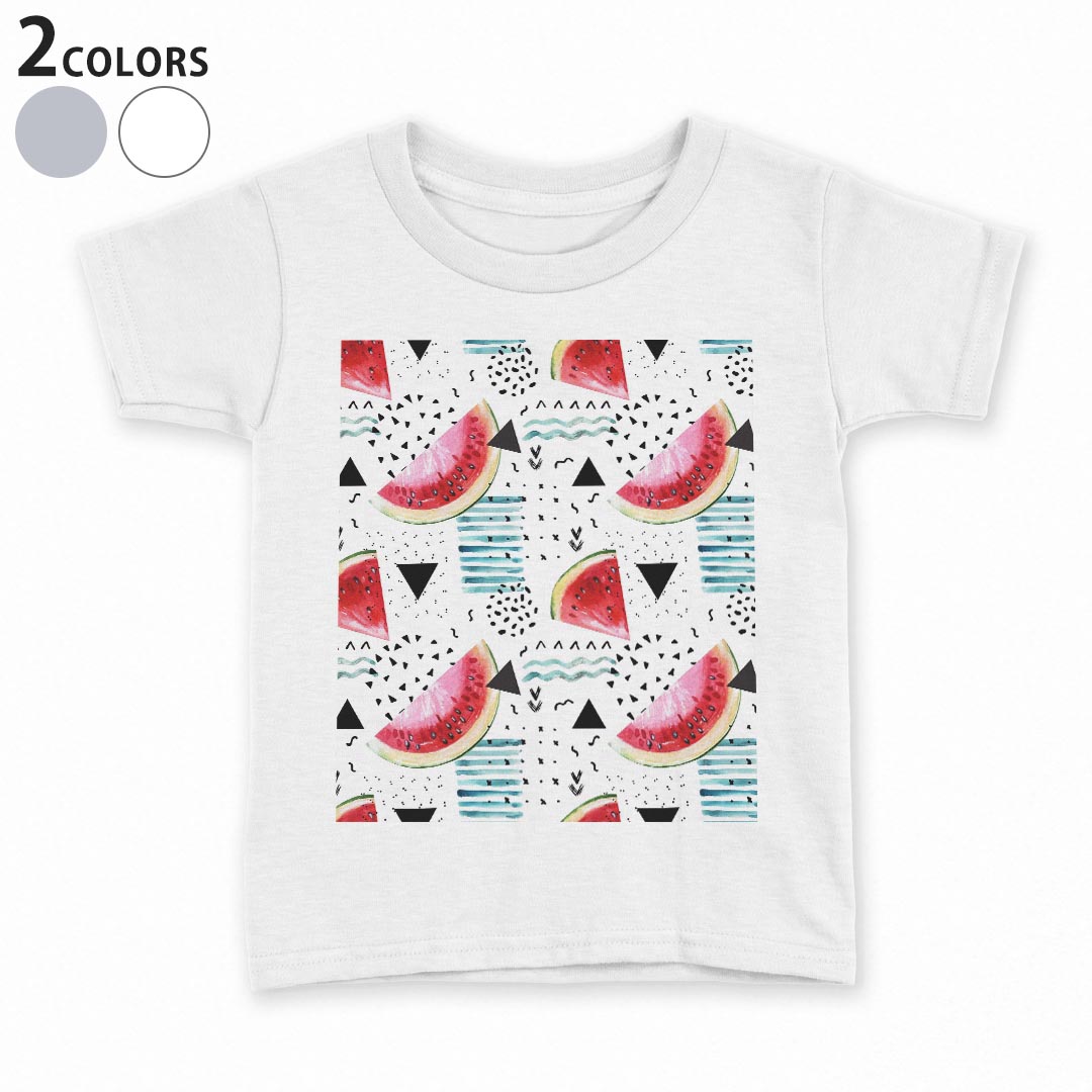 tシャツ キッズ 半袖 白地 デザイン 90 100 110 120 130 140 150 Tシャツ ティーシャツ T shirt 014052 スイカ　模様　トロピカル