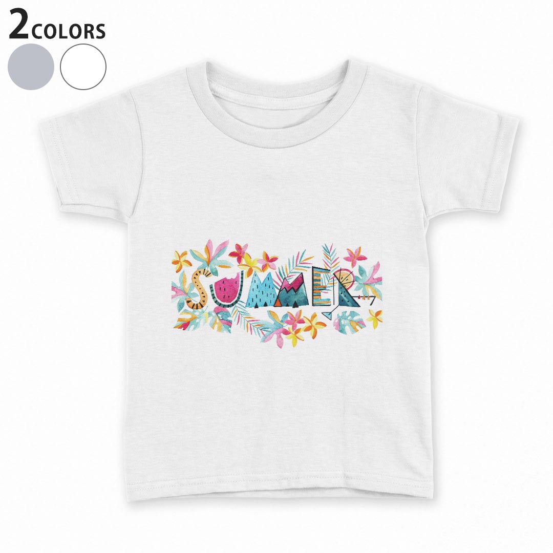 tシャツ キッズ 半袖 白地 デザイン 90 100 110 120 130 140 150 Tシャツ ティーシャツ T shirt 014053 スイカ　フラワー　トロピカル