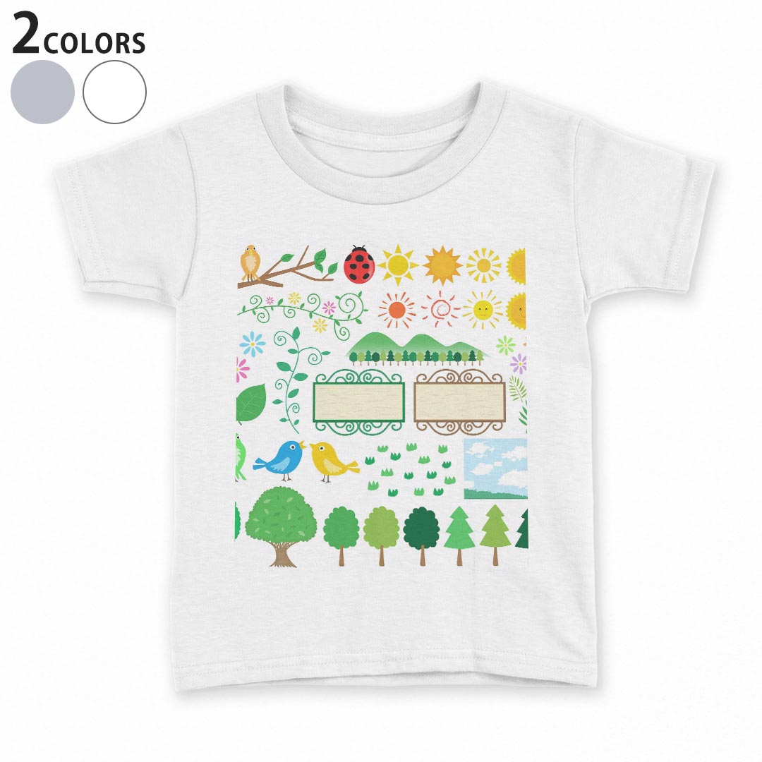 tシャツ キッズ 半袖 白地 デザイン 90 100 110 120 130 140 150 Tシャツ ティーシャツ T shirt 014117 花 鳥 クローバー