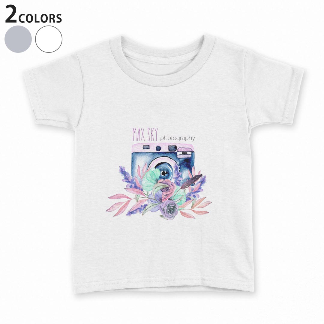 tシャツ キッズ 半袖 白地 デザイン 90 100 110 120 130 140 150 Tシャツ ティーシャツ T shirt 014339 カメラ　花　パステル