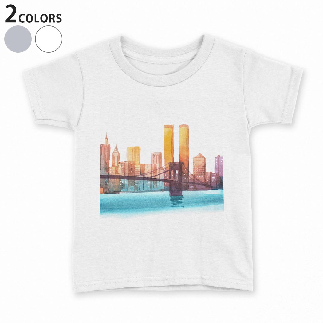 乐天商城 - tシャツ キッズ 半袖 白地 デザイン 90 100 110 120 130 140 150 Tシャツ ティーシャツ T shirt 014348 風景　景色　橋
