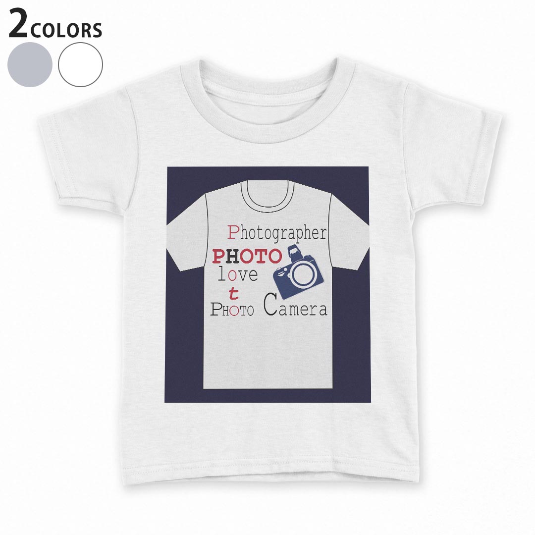 tシャツ キッズ 半袖 白地 デザイン 90 100 110 120 130 140 150 Tシャツ ティーシャツ T shirt 014802 カメラ　英字　イラスト　服