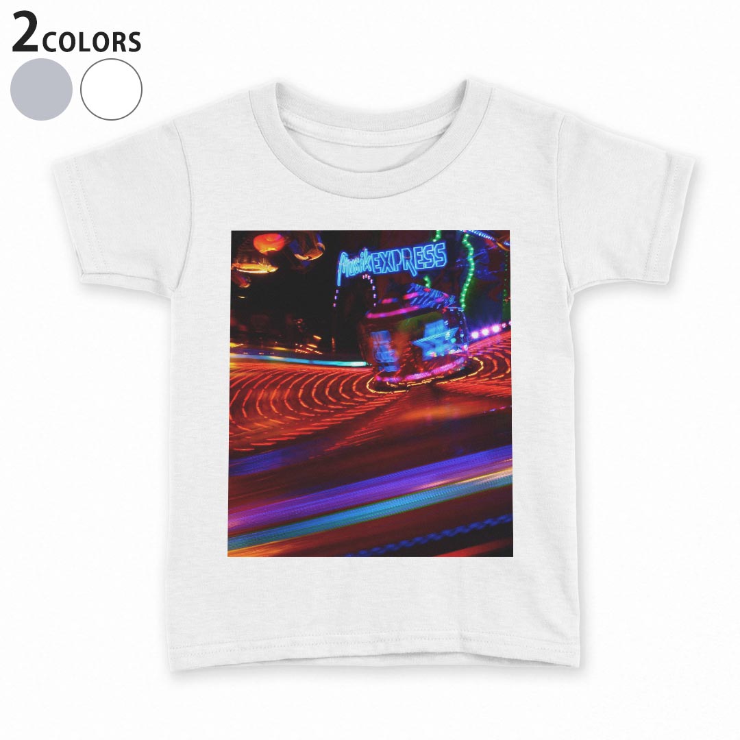 tシャツ キッズ 半袖 白地 デザイン 90 100 110 120 130 140 150 Tシャツ ティーシャツ T shirt 014989 景色　夜景　風景　写真　遊園地