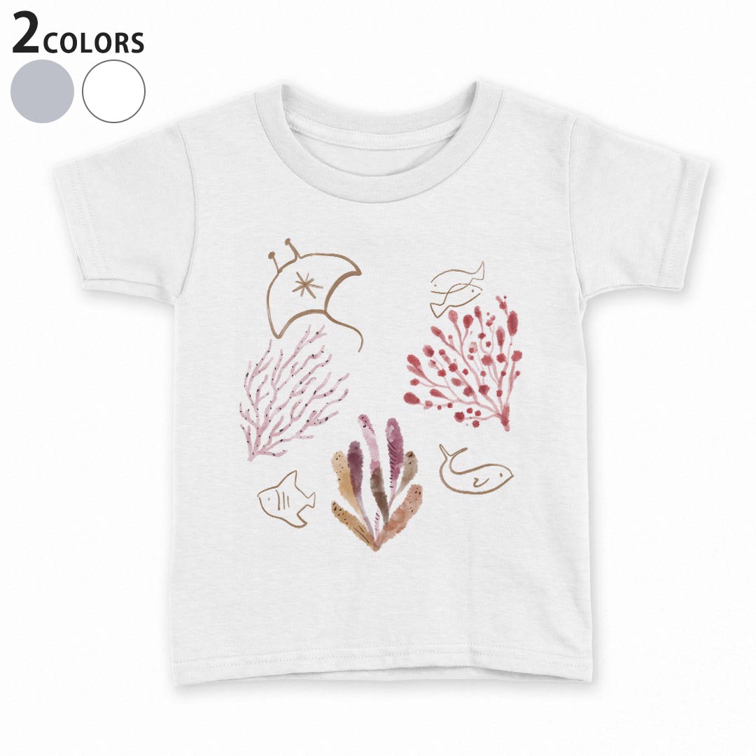 乐天商城 - tシャツ キッズ 半袖 白地 デザイン 90 100 110 120 130 140 150 Tシャツ ティーシャツ T shirt 019917 海の生物 かわいい