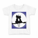 tシャツ キッズ 半袖 白地 デザイン 110 サイズ Tシャツ ティーシャツ T shirt 000055 猫 月 かわいい(4)