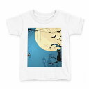 tシャツ キッズ 半袖 白地 デザイン 100 サイズ Tシャツ ティーシャツ T shirt 000061 ハロウィン 夜 猫 クモ(4)