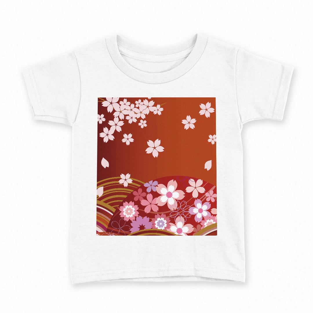 tシャツ キッズ 半袖 白地 デザイン 140 サイズ Tシャツ ティーシャツ T shirt 000081 赤　桜　和柄(4.0)