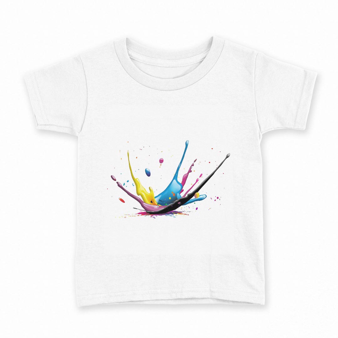 tシャツ キッズ 半袖 白地 デザイン 120 サイズ Tシャツ ティーシャツ T shirt 000248 ペンキ ペイント カラフル インク