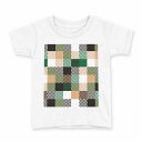 tシャツ キッズ 半袖 白地 デザイン 90 Tシャツ ティーシャツ T shirt 000513 ブロックチェック 緑(4)