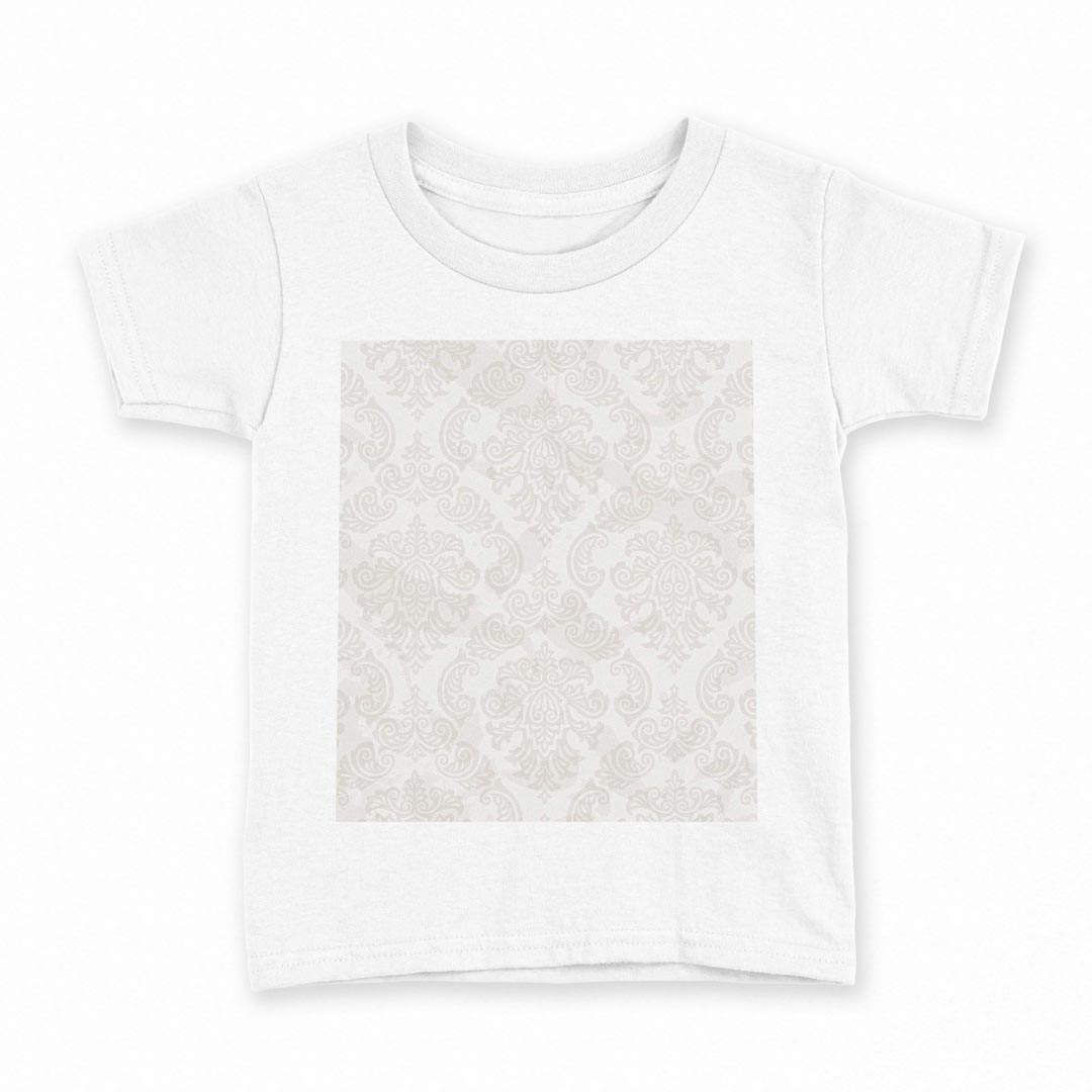 tシャツ キッズ 半袖 白地 デザイン 140 サイズ Tシャツ ティーシャツ T shirt 000766 ダマスク　模様