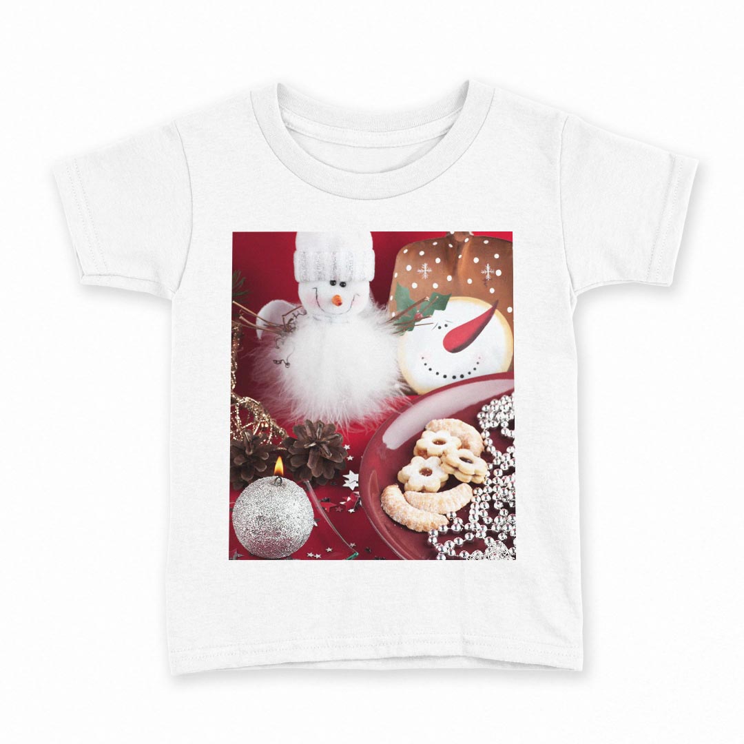 tシャツ キッズ 半袖 白地 デザイン 100 サイズ Tシャツ ティーシャツ T shirt 000896 クリスマス 雪だるま