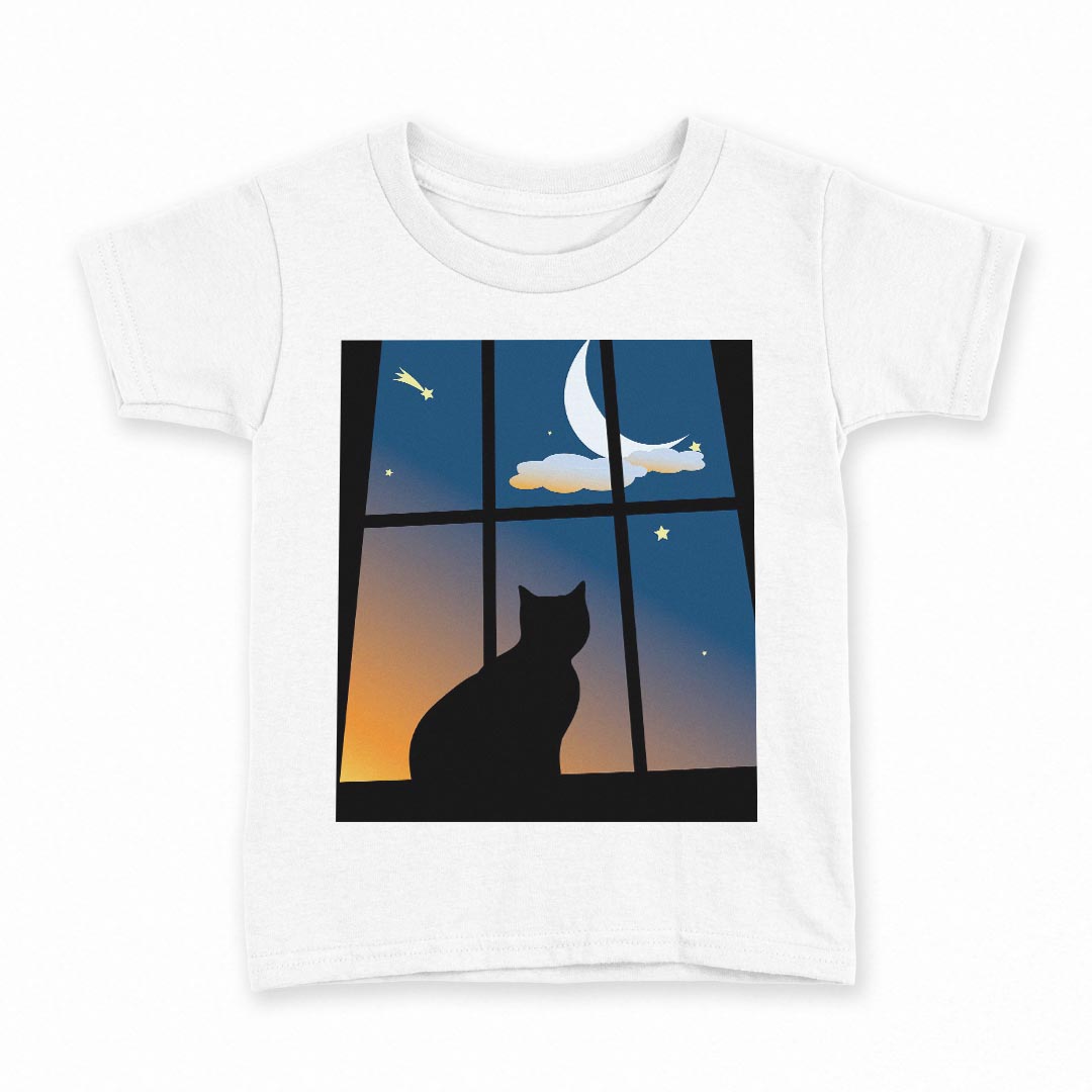 tシャツ キッズ 半袖 白地 デザイン 90 Tシャツ ティーシャツ T shirt 001048 猫　三日月