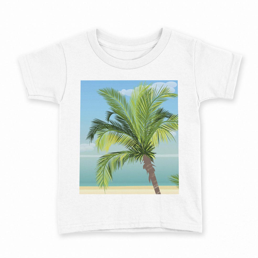 Rakuten - tシャツ キッズ 半袖 白地 デザイン 100 サイズ Tシャツ ティーシャツ T shirt 001430 やしの木　海