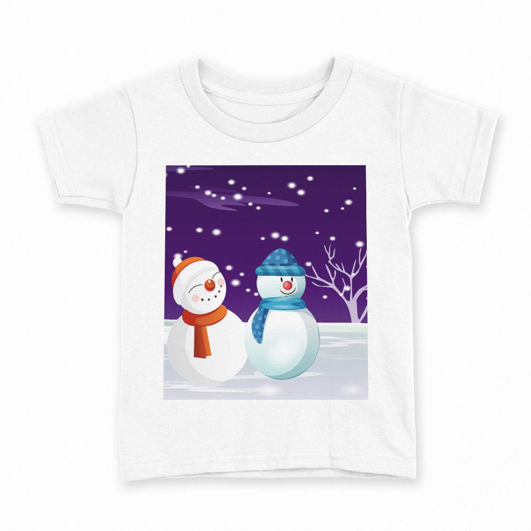 tシャツ キッズ 半袖 白地 デザイン 90 Tシャツ ティーシャツ T shirt 001498 雪　冬　雪だるま