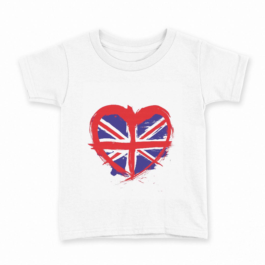 tシャツ キッズ 半袖 白地 デザイン 140 サイズ Tシャツ ティーシャツ T shirt 001566 イギリス　国旗　ハート(4)