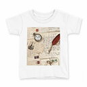 tシャツ キッズ 半袖 白地 デザイン 90 Tシャツ ティーシャツ T shirt 002662 外国 手紙 時計(4)