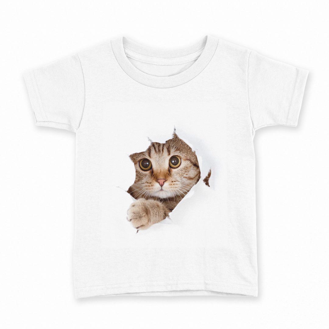 tシャツ キッズ 半袖 白地 デザイン 110 サイズ Tシャツ ティーシャツ T shirt 002783 猫　動物　写真