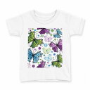 tシャツ キッズ 半袖 白地 デザイン 130 サイズ Tシャツ ティーシャツ T shirt 002874 蝶 カラフル 花(4)