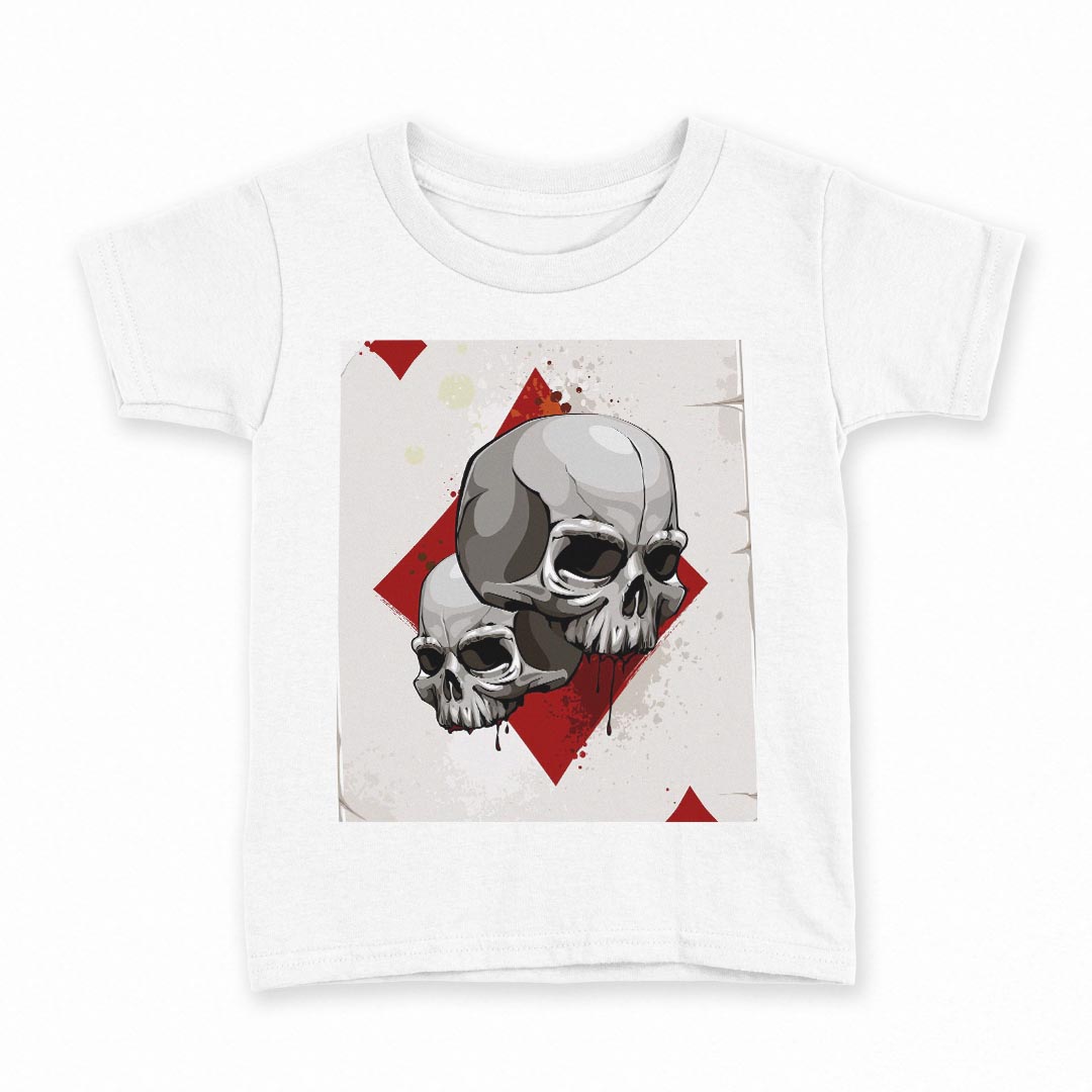 tシャツ キッズ 半袖 白地 デザイン 150 サイズ Tシャツ ティーシャツ T shirt 002964 ドクロ　骸骨　トランプ