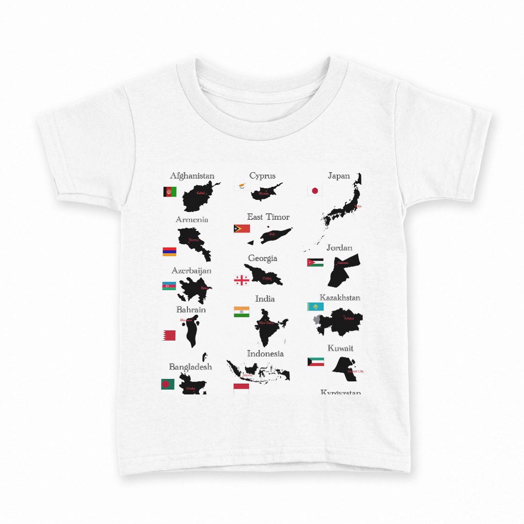 tシャツ キッズ 半袖 白地 デザイン 110 サイズ Tシャツ ティーシャツ T shirt 003442 外国　国旗　地図