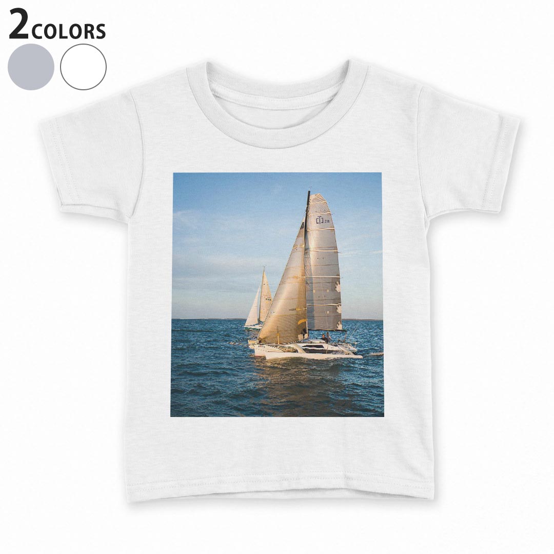 tシャツ キッズ 半袖 白地 デザイン 160 サイズ Tシャツ ティーシャツ T shirt 023757 ヨット　写真　風景